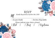 RSVP card wedding invitation pink navy blue rose peony ranunculus floral card template 5x3.5 in invitation editor