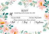 RSVP card wedding invitation set blush peach rose peony sakura watercolor floral greenery 5x3.5 in customizable template
