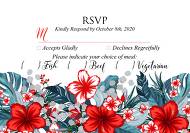 RSVP card wedding invitation set tropical palm leaves hawaii aloha luau hibiscus flower 3.5x5 in personalized invitation