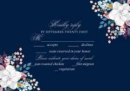 RSVP card white anemone navy blue background wedding invitation set 5x3.5 in template
