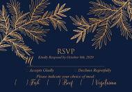RSVP wedding invitation cards embossing gold foil herbal greenery navy blue 5x3.5 in personalized invitation