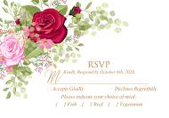 RSVP wedding invitation set red pink rose greenery wreath card template 5x3.5 in edit online