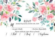RSVP wedding invitation set watercolor blush pink rose greenery card template 5x3.5 in template