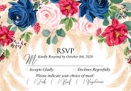 RSVP wedding invitation set watercolor navy blue rose marsala dark red peony pink greenery 5x7 in personalized invitation