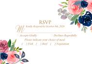 RSVP wedding invitation set watercolor navy blue rose marsala peony pink anemone greenery 5x3.5 in edit template