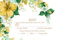 RSVP wedding invitation set yellow lemon hibiscus tropical flower hawaii aloha luau 5x3.5 in personalized invitation