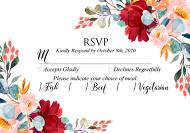 RSVPwedding invitation set marsala pink peony rose watercolor greenery 5x3.5 in edit template