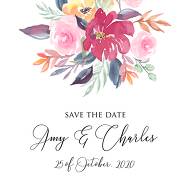Save the date card watercolor wedding marsala peony pink rose eucalyptus greenery 5.25x5.25 in pdf customize online