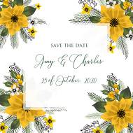 Save the date card wedding invitation set sunflower yellow flower 5.25x5.25 in edit online