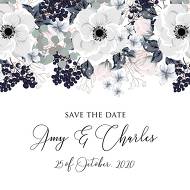 Save the date card white anemone flower card template 5.25x5.25 in template