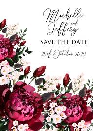 Save the date Marsala peony wedding invitation greenery burgundy floral 5x7 in Customize online cards