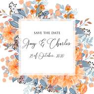 Save the date peach chrysanthemum sunflower floral printable card template 5.25x5.25 in edit template