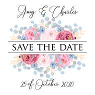 Save the date pink marsala red Peony wedding invitation anemone eucalyptus hydrangea 5.25x5.25 in Customize online