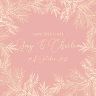 Save the date wedding invitation card embossing blush pink gold foil herbal greenery 5.25x5.25 in create online personalized