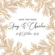 Save the date wedding invitation cards embossing gold foil herbal greenery 5.25x5.25 in edit template