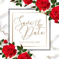 Save the date wedding invitation red rose marble background card template 5.25x5.25 in online editor