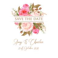 Save the date wedding invitation set pink garden peony rose greenery 5.25x5.25 in edit online