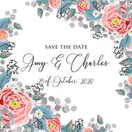 Save the date wedding invitation set pink peony tea rose ranunculus floral card template 5.25x5.25 in online maker