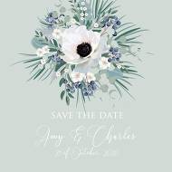 Save the date wedding invitation set white anemone menthol greenery berry 5.25x5.25 in edit online