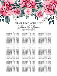 Seat card watercolor rose floral greenery custom online editor 18x24in