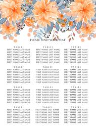 Seating Chart banner peach chrysanthemum sunflower floral printable card template 12x24 in customizable template