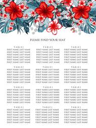 Seating chart banner wedding invitation set tropical palm leaves hawaii aloha luau hibiscus flower 18x24 in edit template
