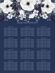 Seating chart banner white anemone flower card template on navy blue background 12x24 in customizable template