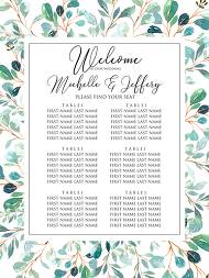 Seating chart Greenery wedding invitation set watercolor herbal background 18x24 in edit template