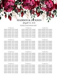 Seating chart Marsala dark red peony wedding invitation greenery burgundy floral 12x24 in Customize online cards