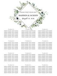 Seating Chart template watercolor greenery herbal and white anemone 18x24 in edit online