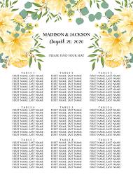 Seating chart wedding dahlia yellow chrysanthemum flower eucalyptus card template 18x24 in edit online
