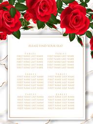 Seating chart wedding invitation Red rose marble background card template 18x24 in maker