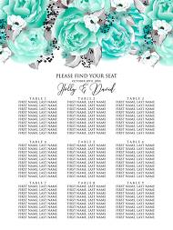 Seating chart wedding invitation set blue mint rose peony printable card template 18x24 in personalized invitation