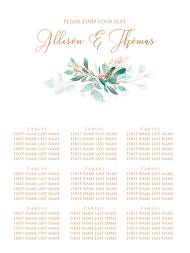 Seating chart wedding invitation set gold leaf laurel watercolor eucalyptus greenery 18x24 in online editor