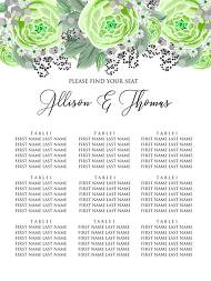 Seating chart wedding invitation set green rose ranunculus camomile eucalyptus 18x24 in personalized invitation