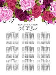 Seating chart wedding invitation set pink marsala red peony anemone 18x24 in personalized invitation