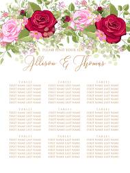 Seating chart wedding invitation set red pink rose greenery wreath card template 18x24 in customizable template