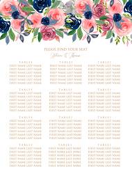 Seating chart wedding invitation set watercolor navy blue rose marsala peony pink anemone greenery 18x24 in online editor