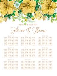 Seating chart wedding invitation set yellow lemon hibiscus tropical flower hawaii aloha luau 18x24 in edit template