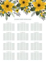 Seating chart welcome banner wedding invitation set sunflower yellow flower 18x24 in edit template