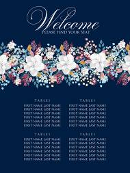 Seating chart white anemone navy blue background wedding invitation set 18x24 in customizable template