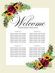 Sunflower seating chart peony marsala burgundy greenery hippophae wedding Invitation set 18x24 in create online