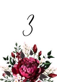 Table card Marsala dark red peony wedding invitation greenery burgundy floral 3.5x5 in Customize online 