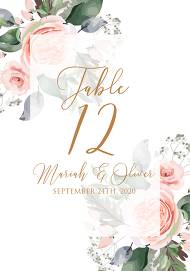 Table card peach rose watercolor greenery fern wedding invitation 3.5x5 in online editor