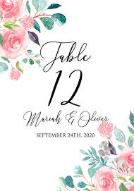 Table card watercolor blush pink rose greenery card template 3.5x5 in create online