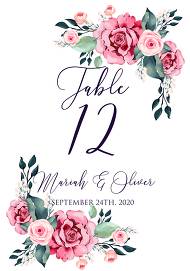 Table card watercolor rose floral greenery 3.5x5 in custom online editor