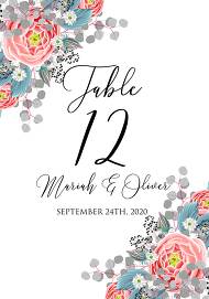 Table card wedding invitation set pink peony tea rose ranunculus floral card template 3.5x5 in create online
