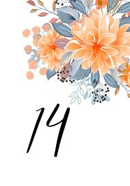 Table number card peach chrysanthemum sunflower floral printable card template 5x7 in online editor