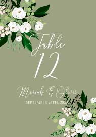Table place card greenery herbal grass white peony watercolor custom online editor 3.5x5