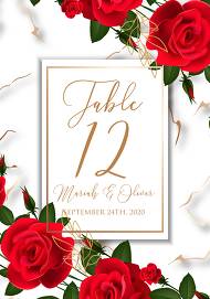 Table place card Wedding invitation Red rose marble background template 3.5x5 in instant maker